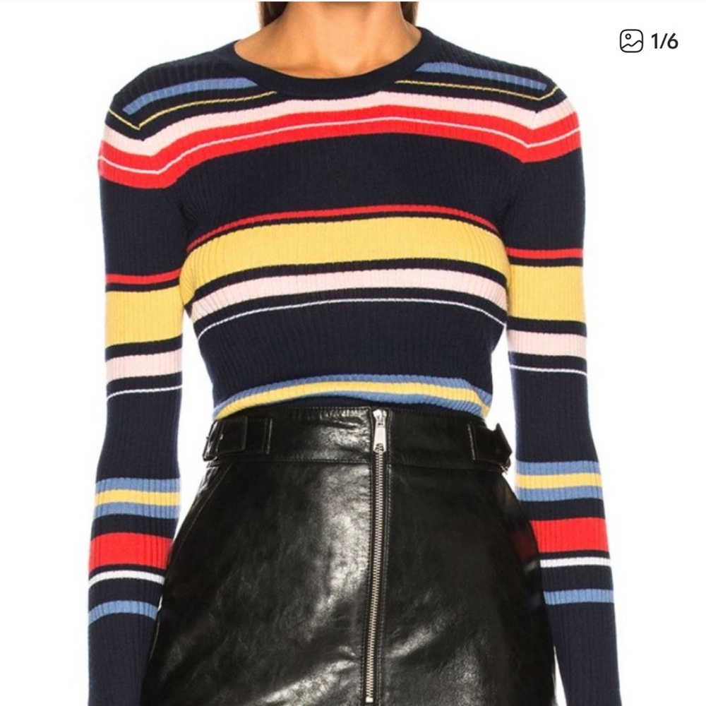 Frame Denim Panel Striped Long Sleeve Top